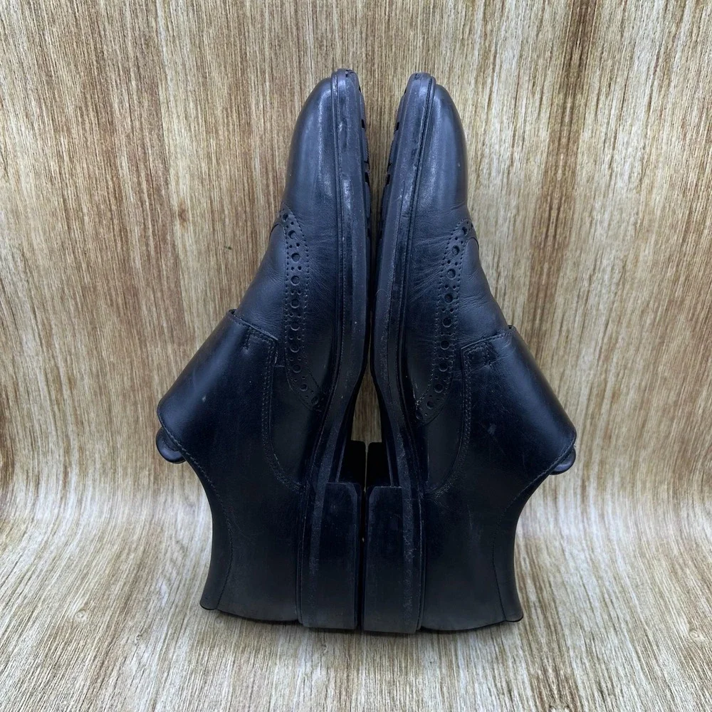 ECCO Double Monk Strap Shoes Men's 8.5 Black Leather Wingtip Brogue Shock Point